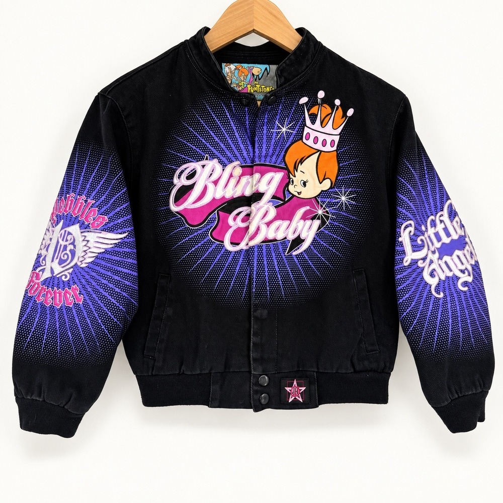Vintage Y2K JH Design Kids M 7-8 Flintstones Pebbles Bling Baby Jacket Cartoon